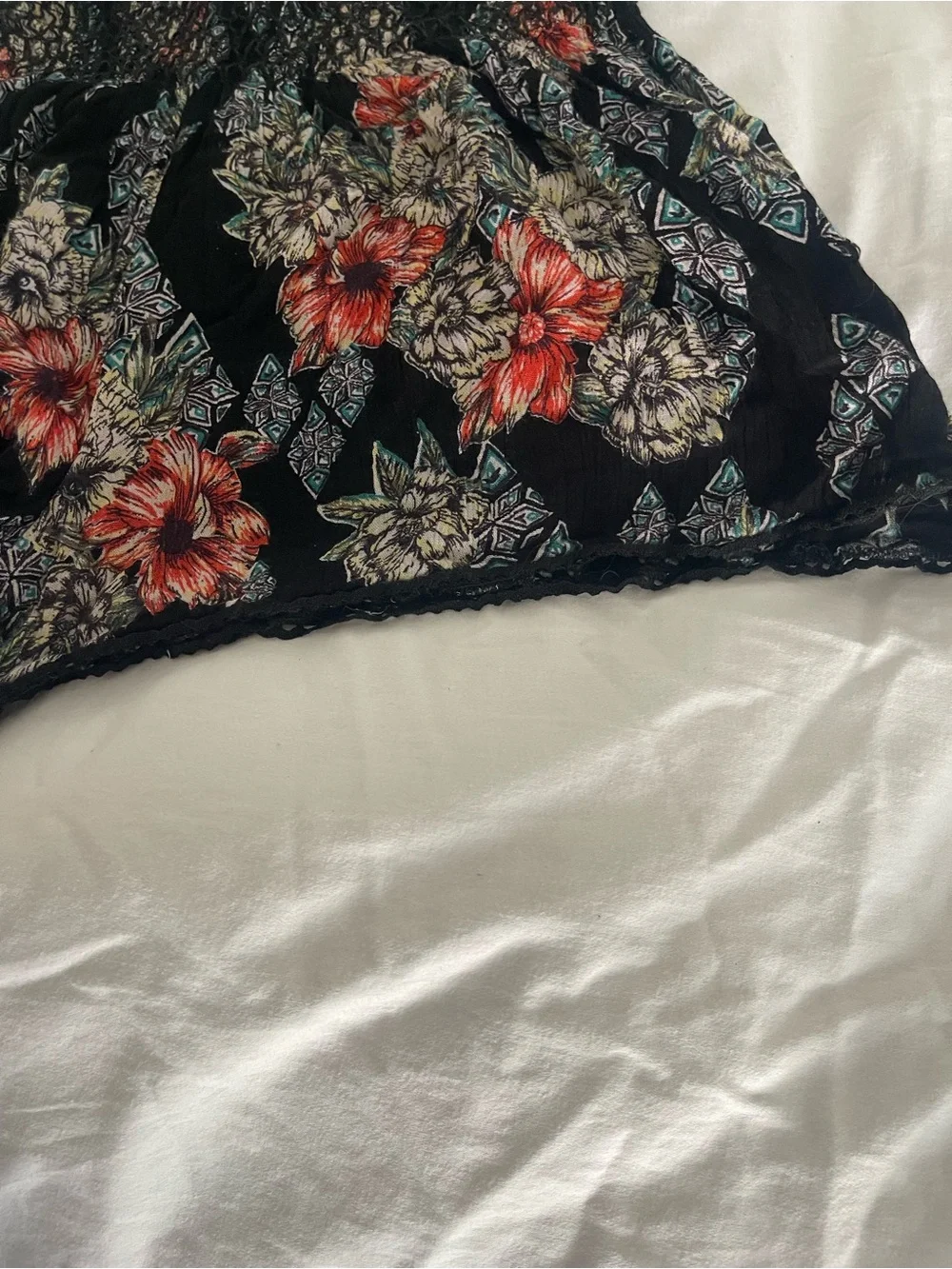 Angie Black Multicolor Floral Smocked Top